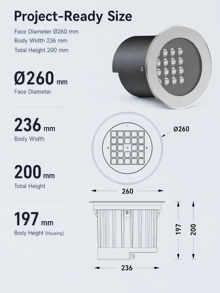 48W Stainless Steel LED Inground Lights Adjustable Buried In Ground Landscape Lights IP68