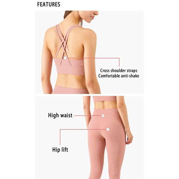 Cross Back Yoga Set Clothes Gathered Belly Matching Sports Bra And Leggings Set