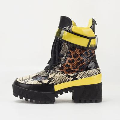 Animal Print OEM Ladies Flat Boots Flat Platform Leather Ankle Boots