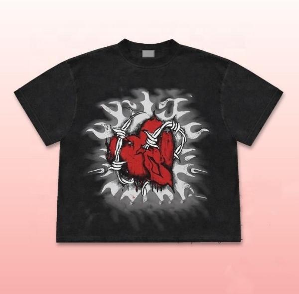 Washed Black T-Shirts Custom 250Gsm Cotton Heavy Weight Oversized Acid Washed Graphic Tees