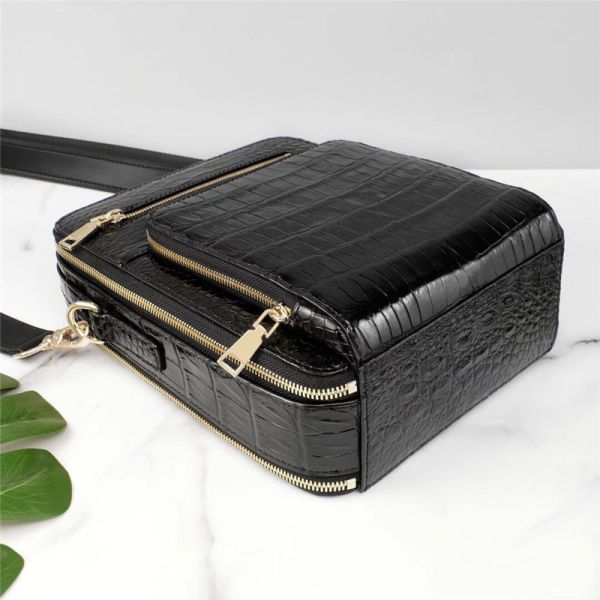 Genuine Crocodile Leather Men Small ZIP Handbag Authentic Alligator Belly Skin Male Cross Shoulder Bag Messenger Bag