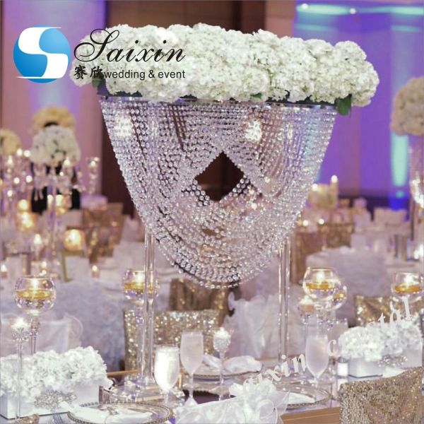 Chic event decoration centerpieces tall clear crystal flower stand vase for weddings