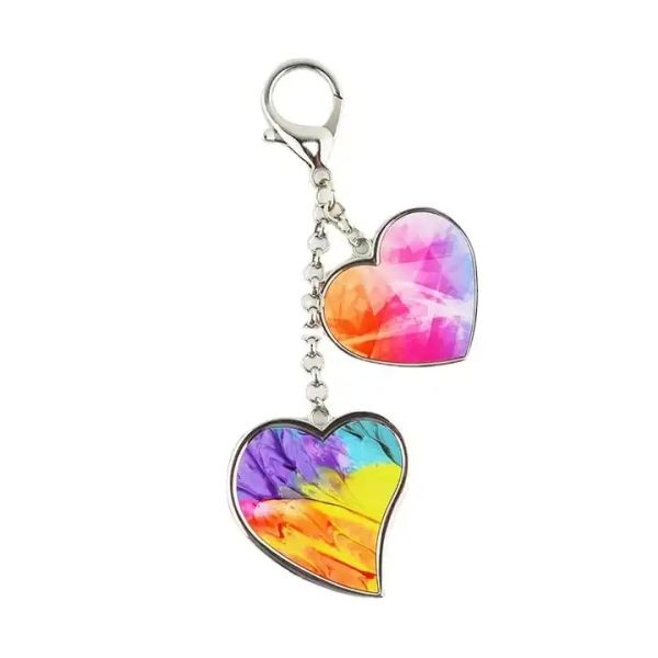 Double Hearts Sublimation Keychain Blanks Personalized Zinc Alloy Bag Buckles