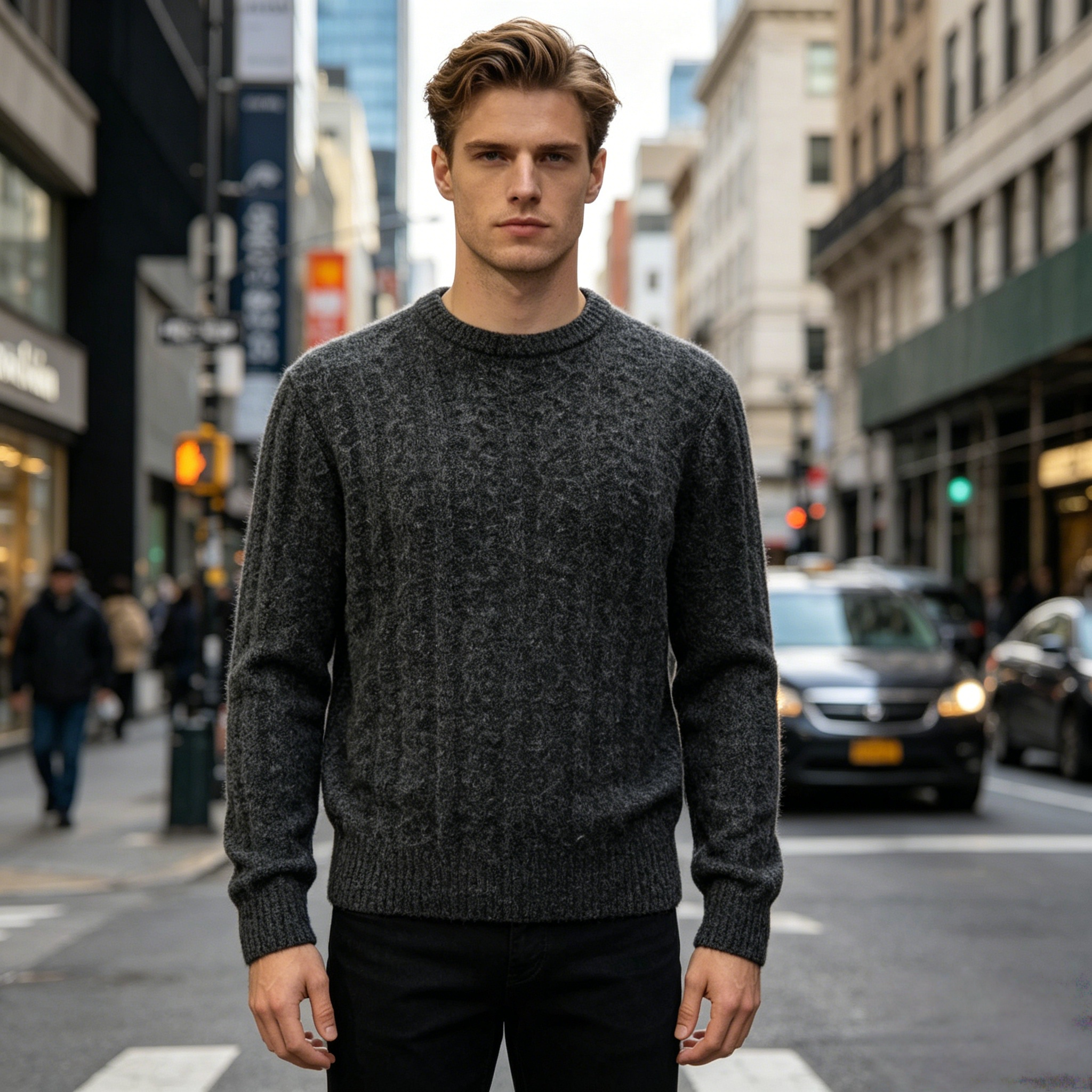 Genea Men's Knitted Cable Sweater High Neck Pullover with Anti-Pilling Thick