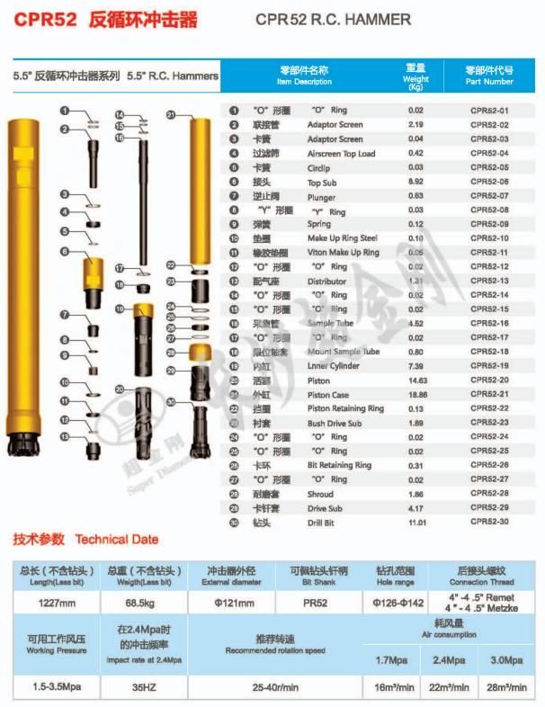 5.5 Inch RC DTH Hammers for Pr52 Hammer in Spray-Paint Exploration Drilling Bits