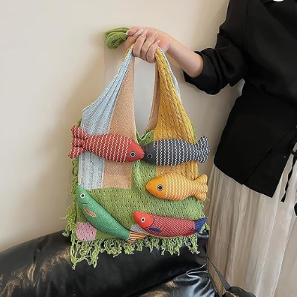 Bohemian style travel handbag for women large-capacity woven bag vacation beach seaside tote bag crochet purse