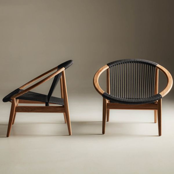 Teak Wood Frame Nordic Style Rattan Dining Chair Natural Color Garden Chair for Outdoor