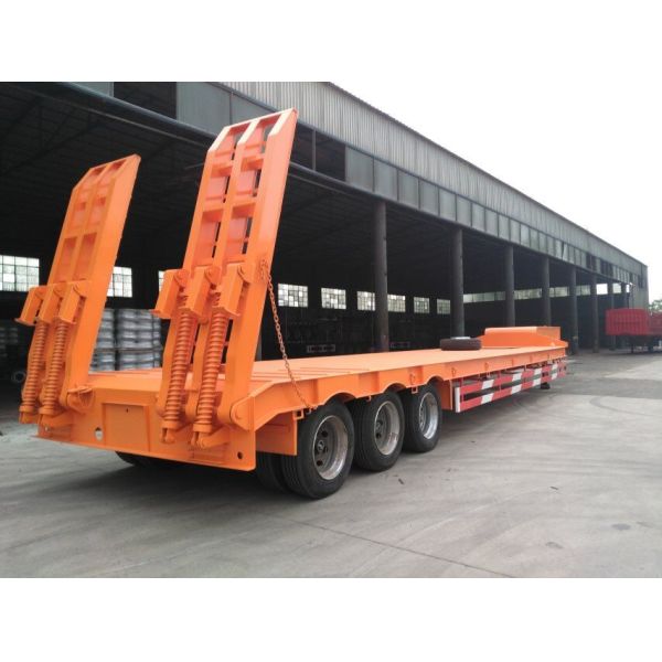 Red 70 Tons Low Bed Semi Trailer Carry Heavy Wheels Loader Lowboy Trailer