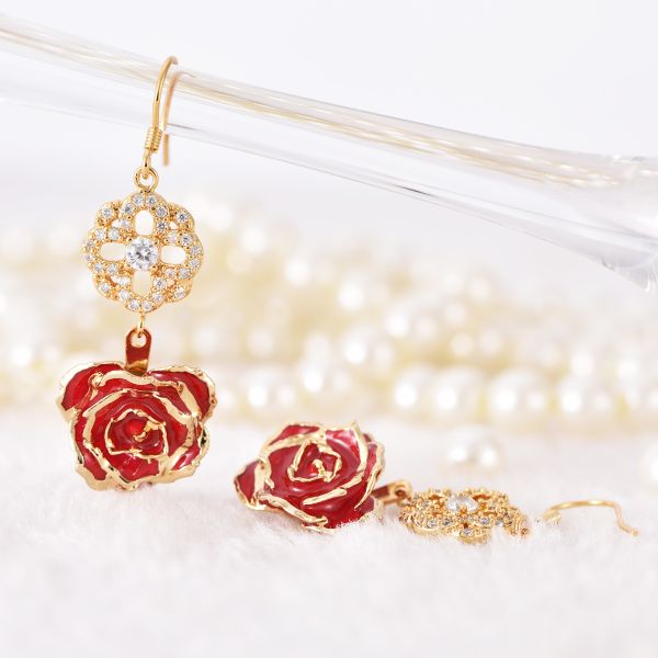 24k Gold Plated Rose Earrings Gifts Woman's  Rose  Earring Wholesale for Christmas  Valentine