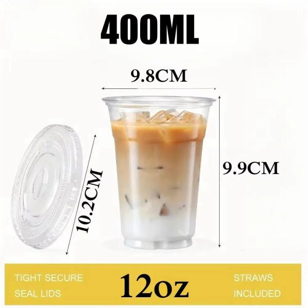 Disposable Plastic PET Cups with Lids Smoothie Milk Shake Cups Clear Disposable PET Plastic Cup for Boba Milk Tea