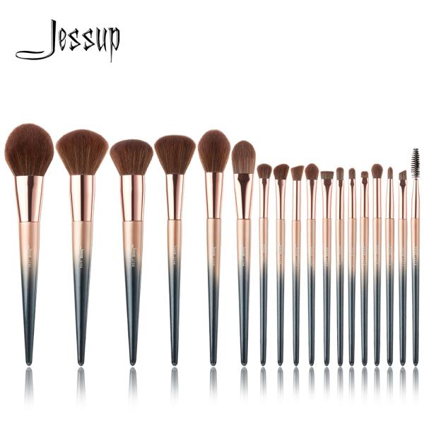 Jessup 18 Pieces Starry Black Pony Hair Essential Makeup Brushes Set T264