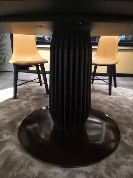 Round dining table by Oak wood in hand-made structure with Stainless steel leg and Stone marble for Restaurant furniture