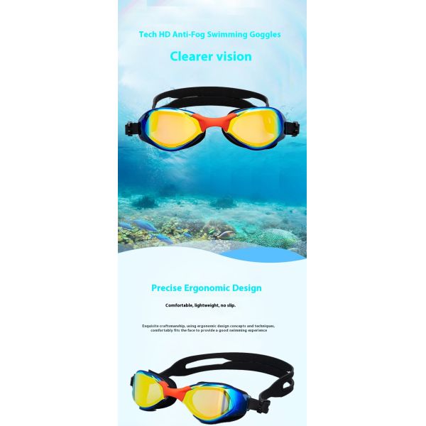 Factory Wholesale Professional Adult Training Swim Goggles Impact Resistant PC Lens Skin Friendly Silicone Seal & Elastic Silicone Head Strap Waterproof Swimming Goggles