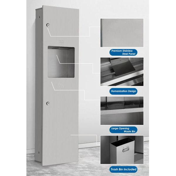 2 In 1 Recessed Paper Towel Dispenser , Stainless Steel 304 Commercial Toilet Roll Holder