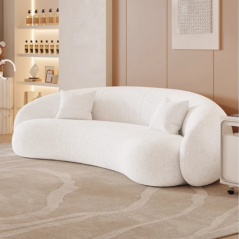 Nordic Style Luxury Three Seater Curved Framed Sofa Fabric Sponge Lazy Sofa Bed Tufted Back Eco-Friendly for Living Room