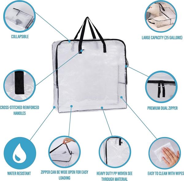Over-Sized Clear Organizer Storage Bag Strong Handles Zippers for College, Moving Supplies, Christmas Decorations