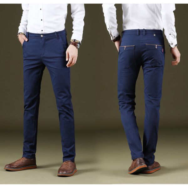 Men's Four Seasons Stretch Casual Pants with Slim Straight Design and Light Wash