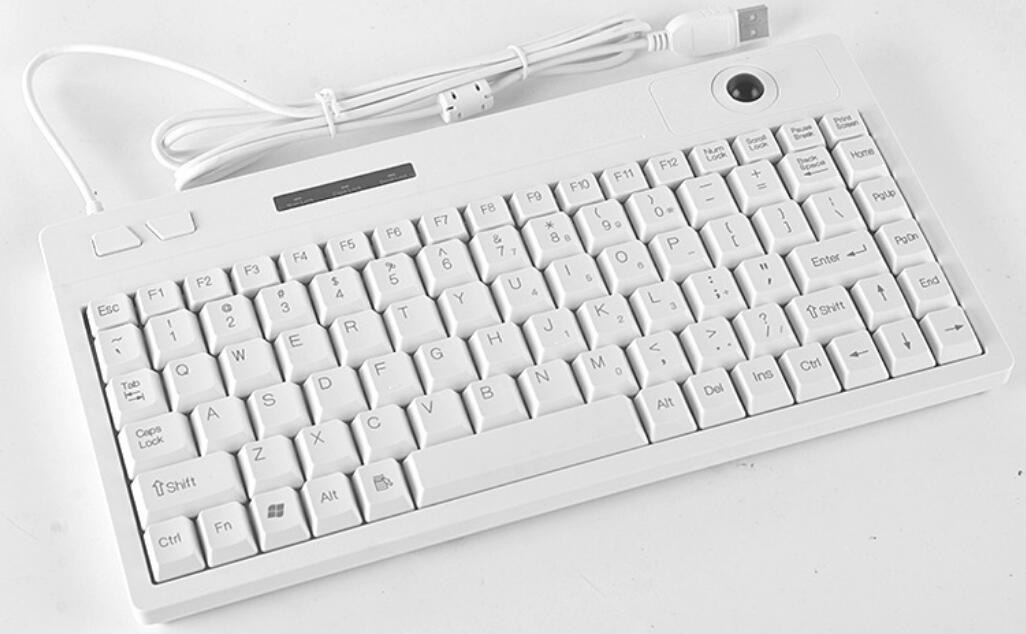 Super Compact Waterproof IP65 Industrial Plastic Keyboard with 88 Keys and Mini Trackball for Harsh Environments