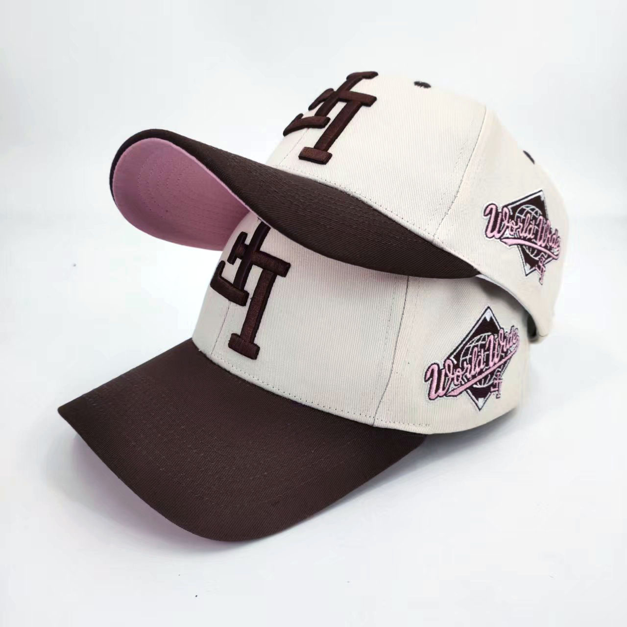 Embroidered Letters 6 Baseball Caps Panel Mid Profile Customized Side Back Snapback 3D Embroidery Cotton Two Tone