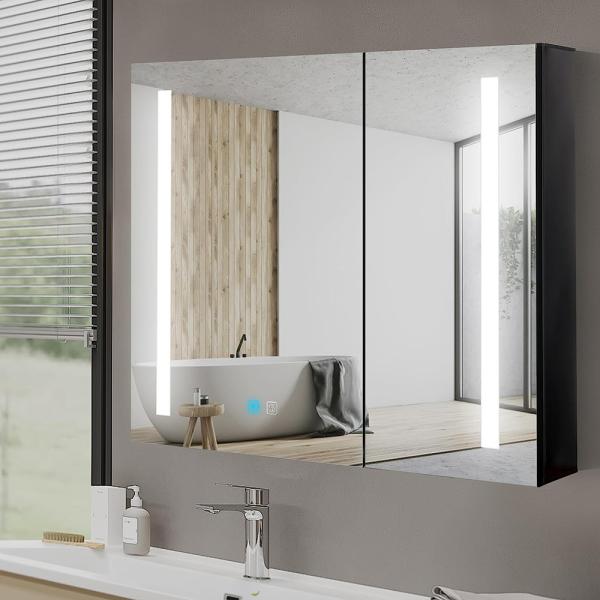 Silver LED Medicine Cabinet Wall Mounted Stainless Steel Mirror Cabinet Customized