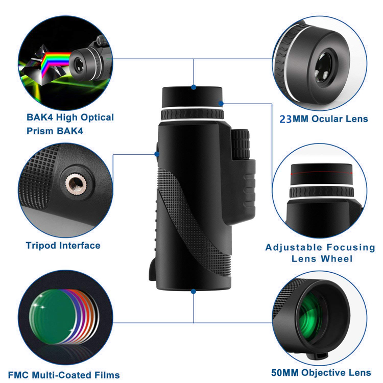 Острый ясный Monocular телескопа 12x50 мобильного телефона фиксированного фокуса HD для охотиться оленей