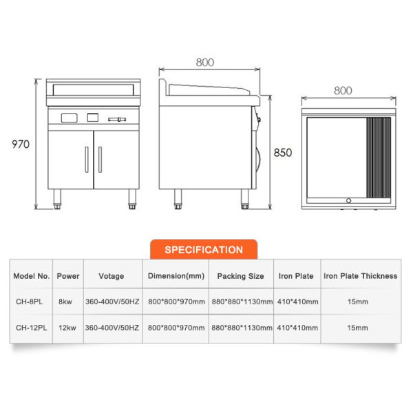 ряд нержавеющей стали 8кв 380в, коммерчески Гриддле гриля для стейка/сосисок