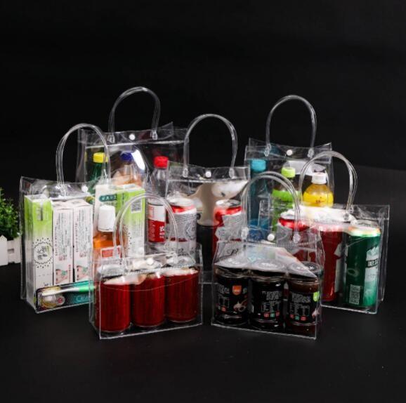 13x7x15cm Garment Plastic Packaging Bags PVC Transparent Tote Bag With Handle Button