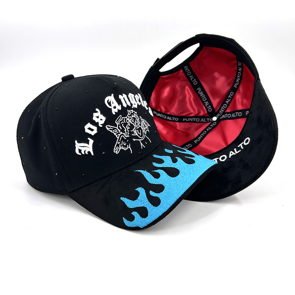 Cotton Suede 5 Panel Custom Hats Baseball Cap 3D Embroidery Rhinestone Detail Gorras