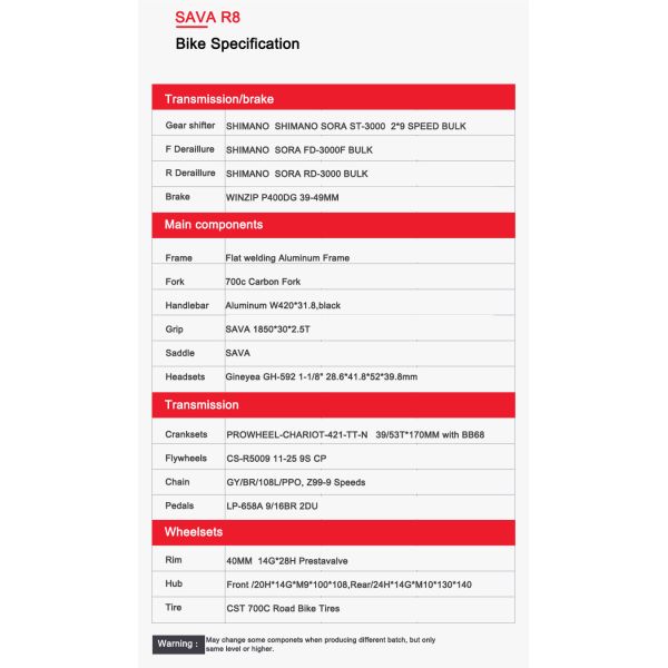 SAVA R8 Unisex Aluminum Alloy Bicycle 110kg Load Capacity 1.2m Length