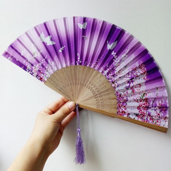 [I AM YOUR FANS] Sufficient Stock! Nice Silk Fabric Bamboo Ribs Fans butterfly Sakura Japanese Wedding Gift Floding Hand Fan