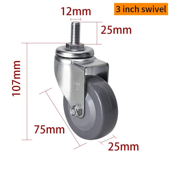 3 Inch Swivel Plate Casters , 70kg Threaded Castor Wheels 363S-74
