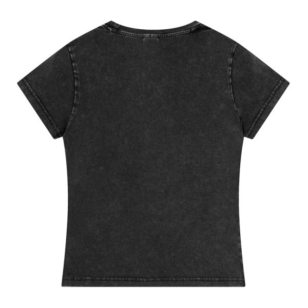 Custom Vintage Acid Wash Regular Women T-shirt Gothic Red Rhinestone Letter Print Side Seam Short Sleeve Summer Y2K Streetwear