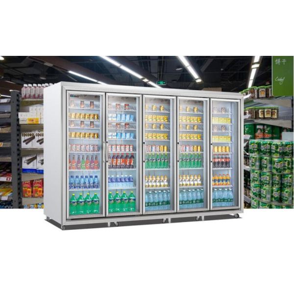 Supermarket 5 Door Refrigerators Freezer / Fridge / Chiller upright display refrigerators