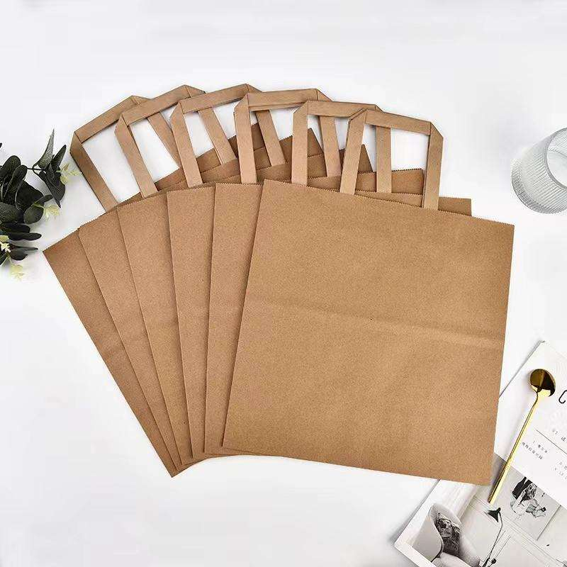 Eco-Friendly Flat Handle Kraft White Take Away Paper Bag With Custom Logo Printing
