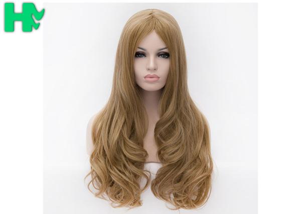 Brown No Bangs Synthetic Water Wave Long Hair Wigs For African Women