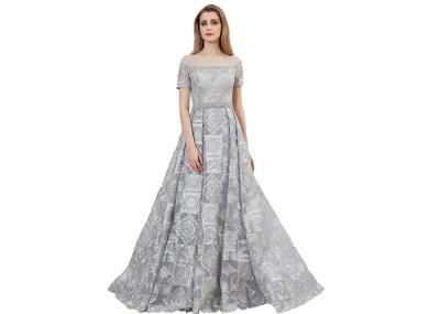 Grey Color Muslim Evening Short Sleeve Ball Gown / Ladies Arabic Party Dress
