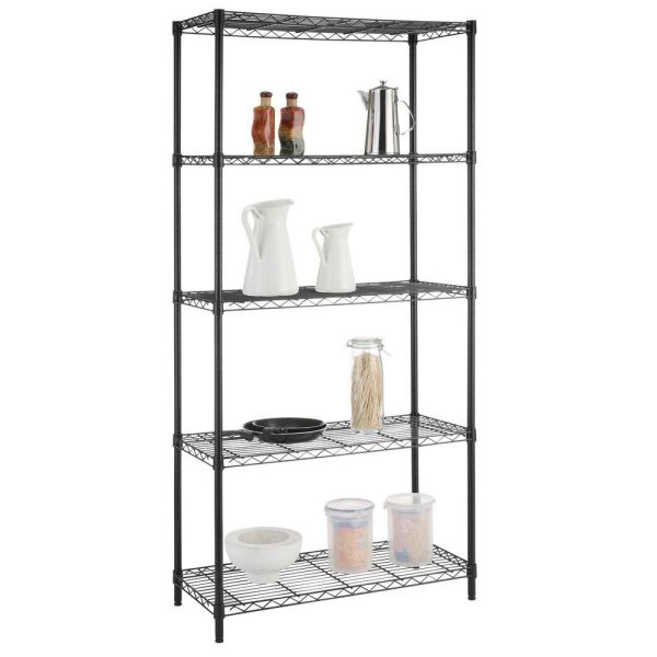 5 Tier Wire Shelving Unit Black Kitchen Storage Rack 24