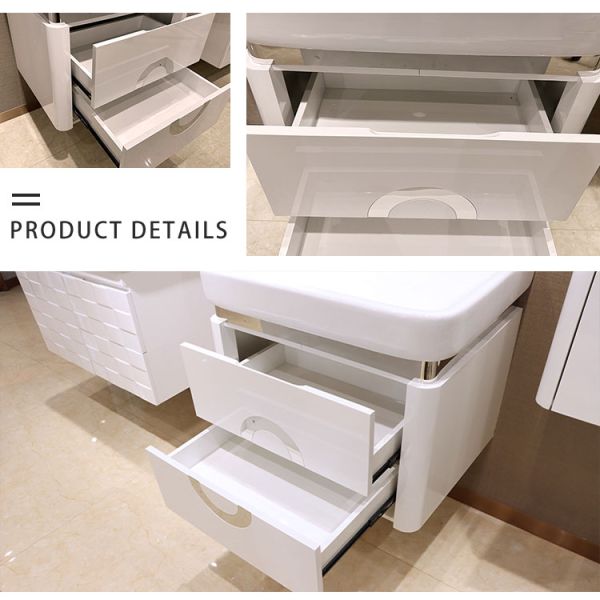 Modern Luxury Wall Mount White Bathroom Vanity Floating Cabinet PVC Bathroom Vanities Cabinets with Sink