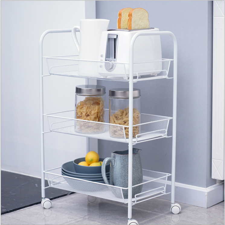 Rustproof 3 Tier Stainless Steel Cart , 10kg Bearing Steel Basket Trolley