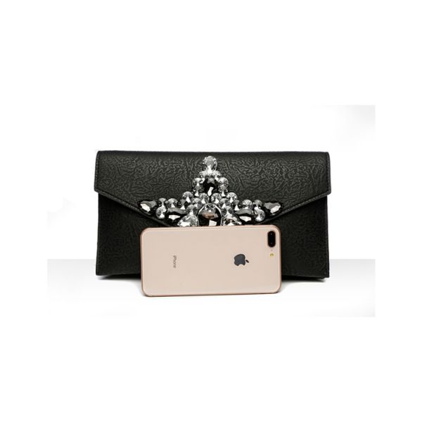 Ladies Crystal Clutch Bag Evening Wedding Rhinestone Silver Purse Chain Cross Body Bag