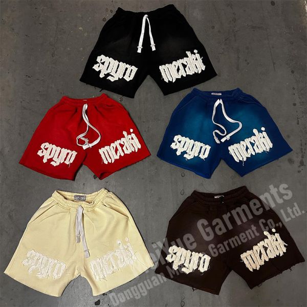Cotton Applique Embroidery Streetwear Basketball Shorts Acid Wash Shorts Anti Wrinkle