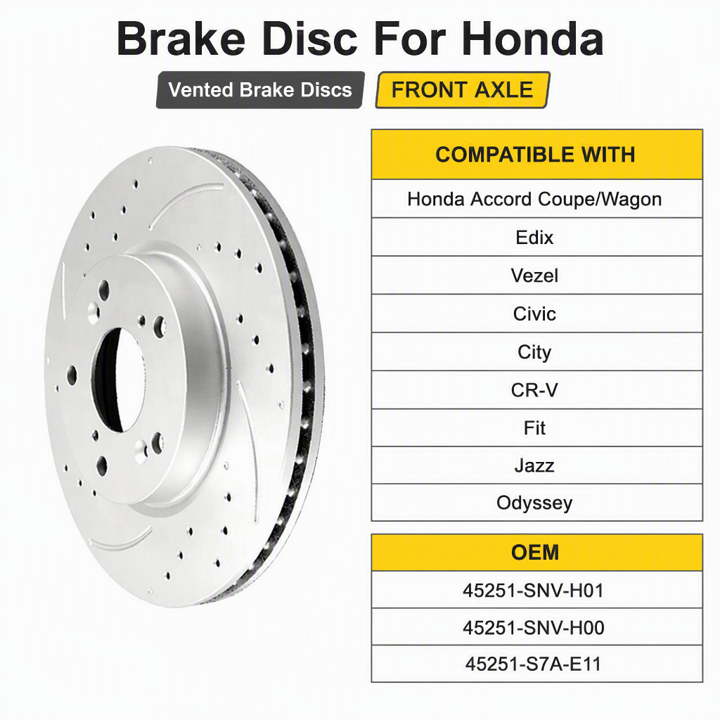 Auto Parts 282mm High Quality Geomet Coated Slotted Car Brake Disc 31257 45251-SMG-E31 For Honda Accord Coupe Wagon Edix Vezel Civic