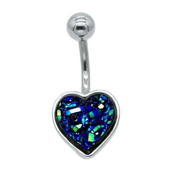 Hypoallergenic Belly Button Rings Rainbow Crystal Love Heart Dangle Navel Jewelry