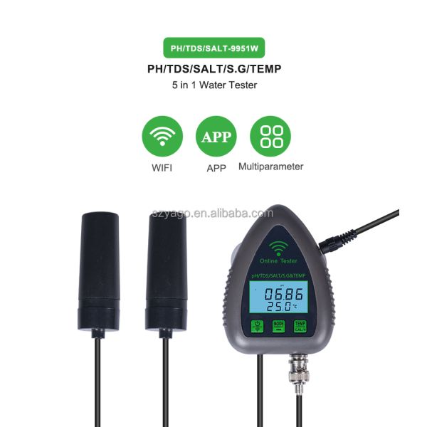 Wifi Online Digital PH Meter 5 in 1 GS&TEMP&PH with 0-19900ppm TDS and 0-199.0ppt Salinity for Aquarium and Hydroponics