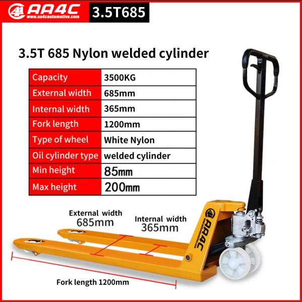 da mão hidráulica do caminhão de pálete da mão do cilindro de 2T 685mm roda de nylon empilhador hidráulico soldado