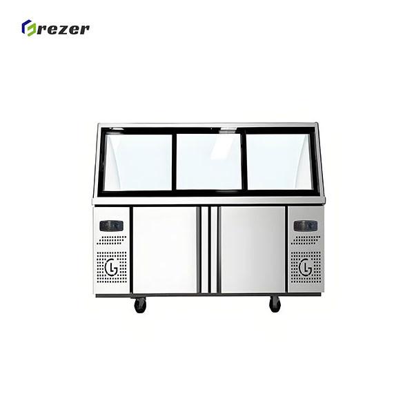R290 Horizontal Display Freezers Anti Fog Island Display Freezer Energy Efficient For Sausage Pizza