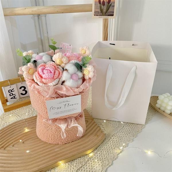 Woolen Bunny Ear Bouquet Handheld Flower Arrangement 20x35cm Ideal for Birthdays Bestie or Teacher Gift