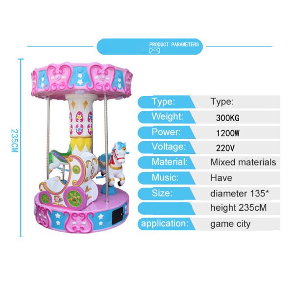 Crown Carousel 3 Players Merry Go Round For Amusement Park