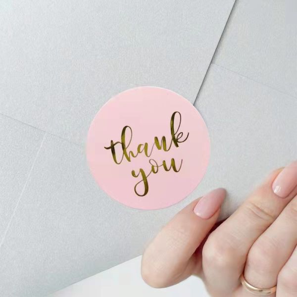 Gratitude and Thank You Round Pink Gold Hot Stamp Label for Seal Sticker Customized Manufacturing