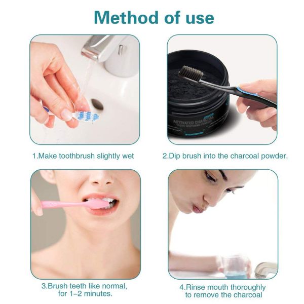 Черные естественные активированные зубы угля забеливая порошок быстро извлекают тартар